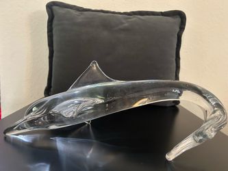 Daum France ~16in large crystal dolphin crystal sculpture