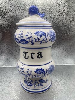 Vintage Arnart Blue Onion Tea Canister Set Blue Danube Japan MCM SEE ALL PHOTOS