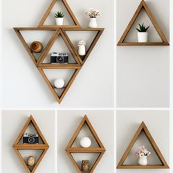 Handcrafted Wooden Triangle Shelves