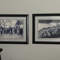 Set Of (2) 27”x23” Golf Wall Decor Framed Matted Photos - Professionally Matted & Framed - Ben Hogan Pebble Beach And Bobby Jones Augusta Masters