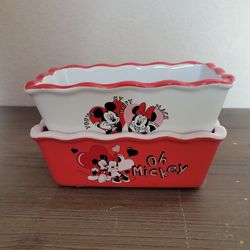 Disney Mickey Minnie Love Forever Mini Loaf Bread Baking Pan Ceramic Valentine's
