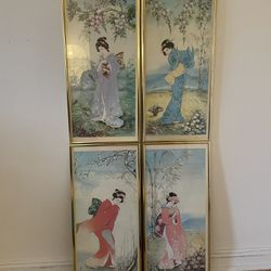4 Vintage Japanese Geisha Prints