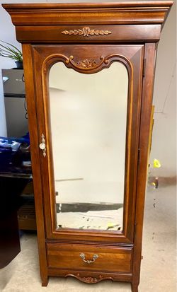 French Provincial Wood Armoire with Mirror Door
