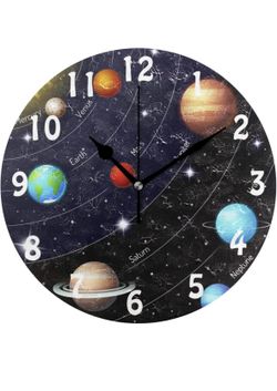 Wall Clock Universe Space Galaxy Solar System, Silent Non Ticking Clock for Kitchen Living Room Bedroom Home Artwork Gift