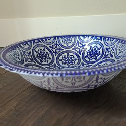 Barcelona 31 cm Bowl Blue-White (Hand-Painted Glass)