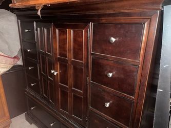 Dark Wood Armoire with Drawers and Cabinet Doors