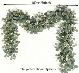 9 pcs : Eucalyptus Wreath, 5.7ft Artificial Mixed Eucalyptus Leaf Garland, Green Wreath Hanging Plants For Farmhouse Tabletop Centerpiece, Fire