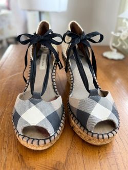 Burberry Check Canvas Lace-Up Espadrille Wedges
