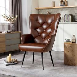 Nebuaegis High Back Accent Chair, Modern Mid Century Armchair with Metal Legs