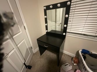 Black Vanity Desk with Lighted Mirror