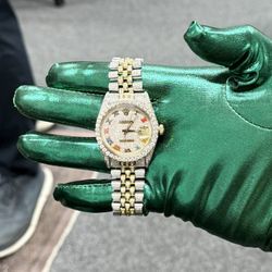 Rolex Datejust 36mm two tone rainbow dial Bustdown watch 