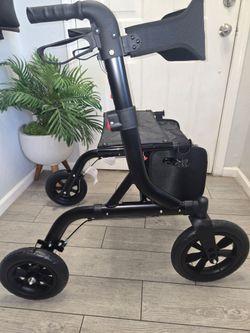 MAXWALK Walker, Foldable Rollator Walker with Seat & Backrest, 12" Large All-Terrain Rubber Wheels,
