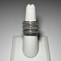 .925 Sterling Silver 2.00ctw Genuine Diamond Multi Row Ring Size 7