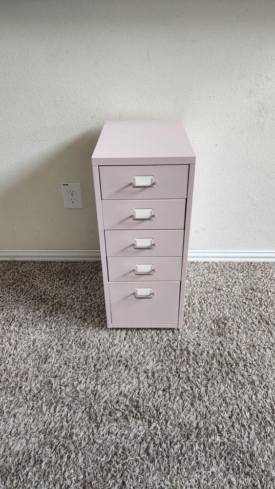 5 Drawer Light Pink Metal Small Rolling Literature/Office/Mail Organizer/Side Table with Drawers