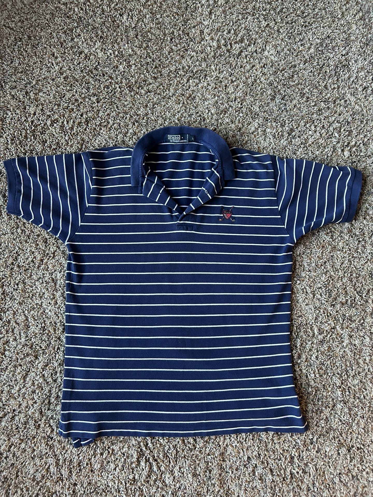Polo Ralph Lauren Men’s Classic Fit, Striped-Polo Shirt, Navy Blue And White, 100% Cotton, Size Large