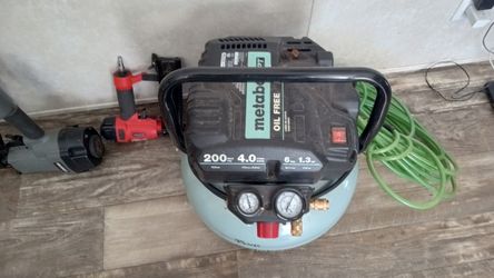 Metabo Air Compressor And Nail Guns And Air Line