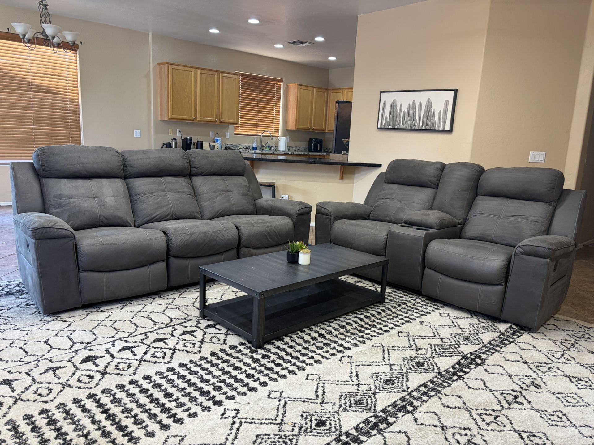 Grey Fabric Reclining Sofa & Loveseat