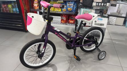 Trek Precaliber 16 inch bike. Purple kids youth bicycle training wheels