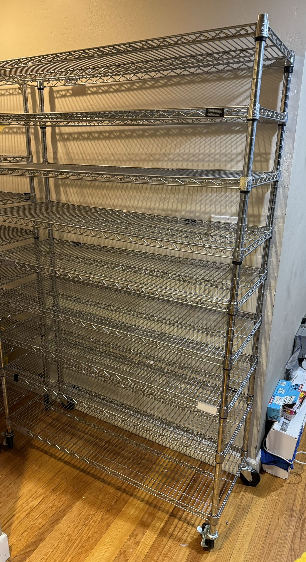 Commercial grade Chrome Mobile Wire Shelving w/9 shelves -NSF Uline 800lb rated uline H-4256