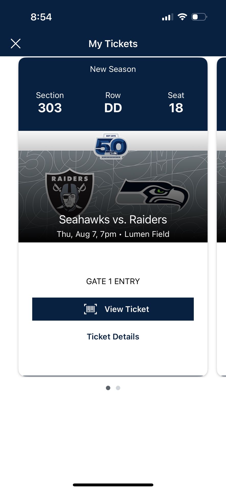 Seahawks Vs. Raiders- 2 Tickets