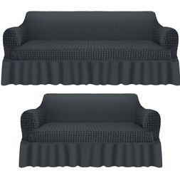 Sofa Cover With Skirt 2 Pieces Dark Gray