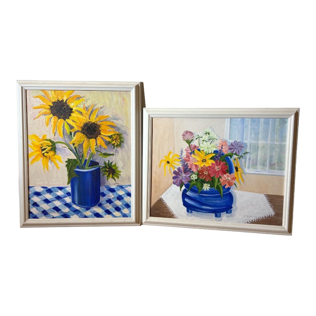 Oil Painting ‘Sunflowers in Blue Vase’ And The Blue Vase Oil Painting by Susan Shelton Irwin by Susan Shelton Irwin