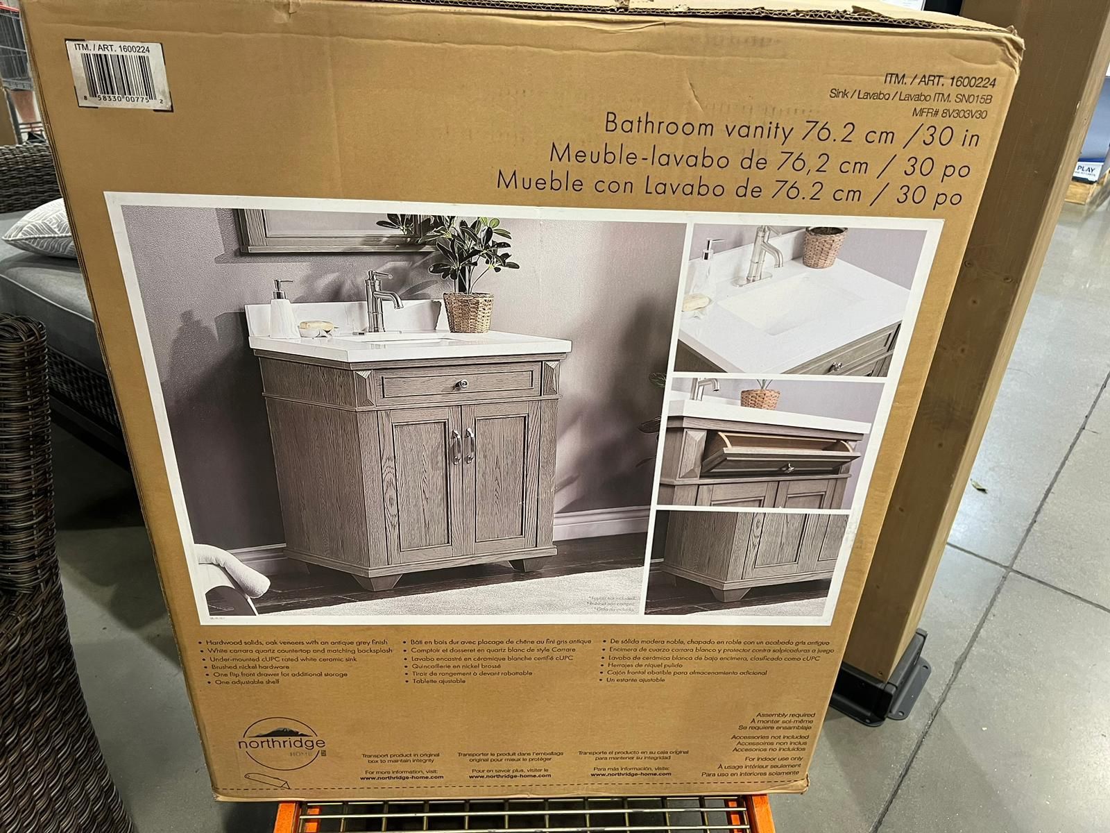 Costco Northridge Home 30″ Gray Oak Bathroom Vanity