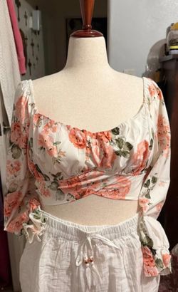 Floral long sleeve wrap tie crop top