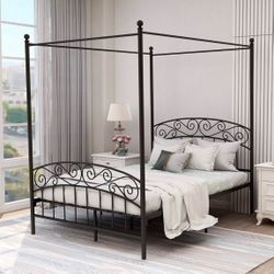 Black Iron Canopy Bed Frame