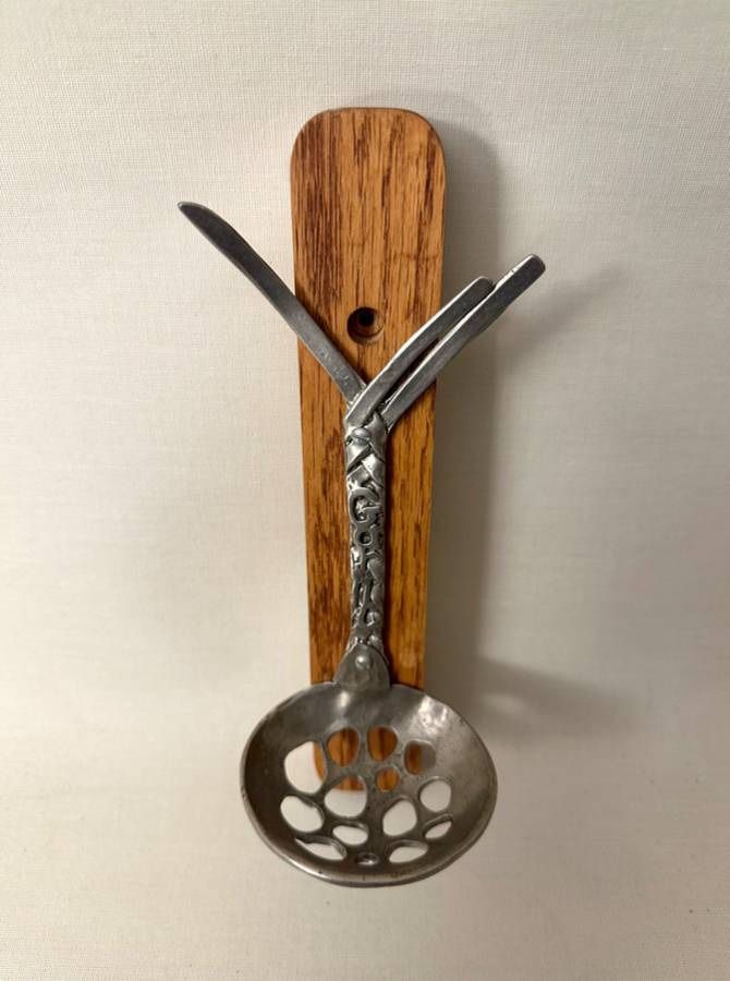 Wall Mount Wood And Pewter Spoon Candle Holder Decor