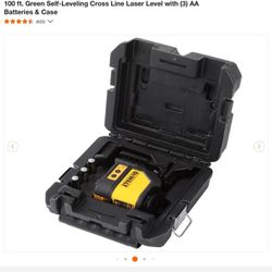 DEWALT 100 ft. Green Self-Leveling Cross Line Laser Level with (3) AA Batteries & Case