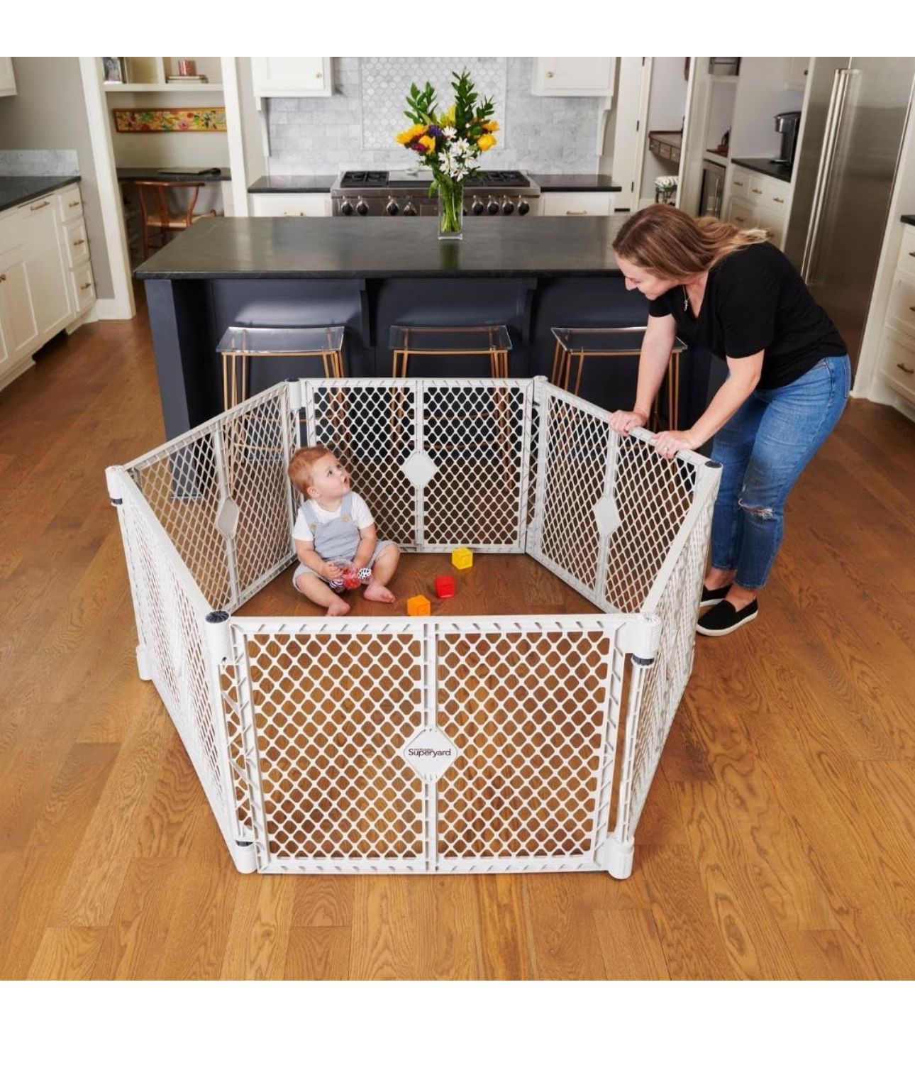 Toddleroo by North States Superyard 6 Panel Free Standing Play Yard, Indoor or Outdoor Baby Playpen, Baby Gate. Made in USA. 5.5 feet Corner to Corner