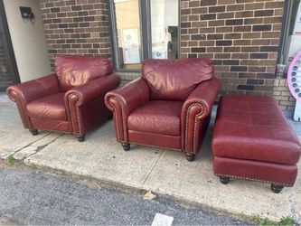 2 Leather Chairs and Ottoman