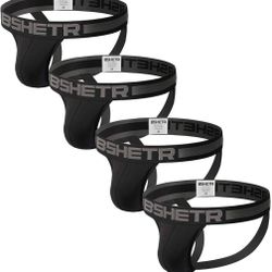 BSHETR Men's Jockstraps Athletic Supporters 4-Pack Cotton Work Out Underwear. Size: M