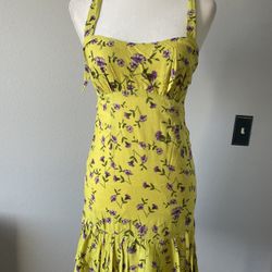 Women’s Yellow Lemon Bloom Floral Dress Size Medium - No Stretch 