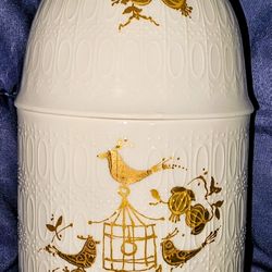 Mid-Century Lidded Porcelain Jar with Gold Decorations