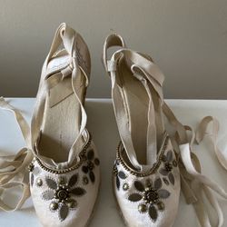 Satin Wedge Espadrilles 