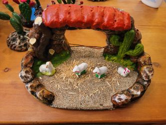 Farm Pen With 3 Sheep and 1 Rabbit Mexico Folk Art Pottery Tiny Figurines