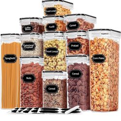 Airtight Food Storage Containers with Lids, 12PCS Plastic Kitchen Storage Containers for Pantry Organizers and Storage - Cereal, Rice, Flour and