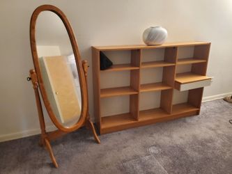 Light Wood Low Bookcase with Drawer – ~5 ft Wide
