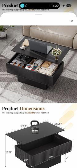 Modern Lift Top Coffee Table with Hidden Storage – Like New