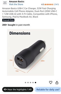 Amazon Basics 32W Dual-Port USB-C Car Charger