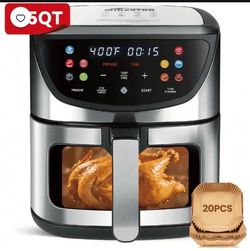 MIRASTON 8.5QT Large Air Fryer with Viewing Window, 10-in-1 Digital Family Size Air Fryer, Dishwasher Safe, Healthy Oil-Free Cooking, Stainless Steel,