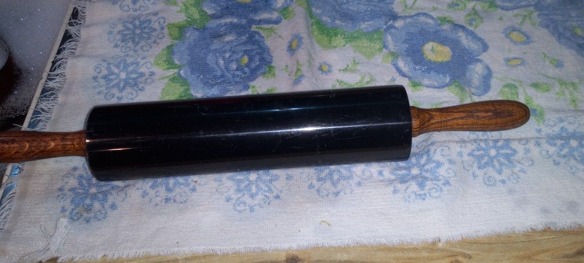 Heavy Duty Wood & Black Marble Rolling Pin