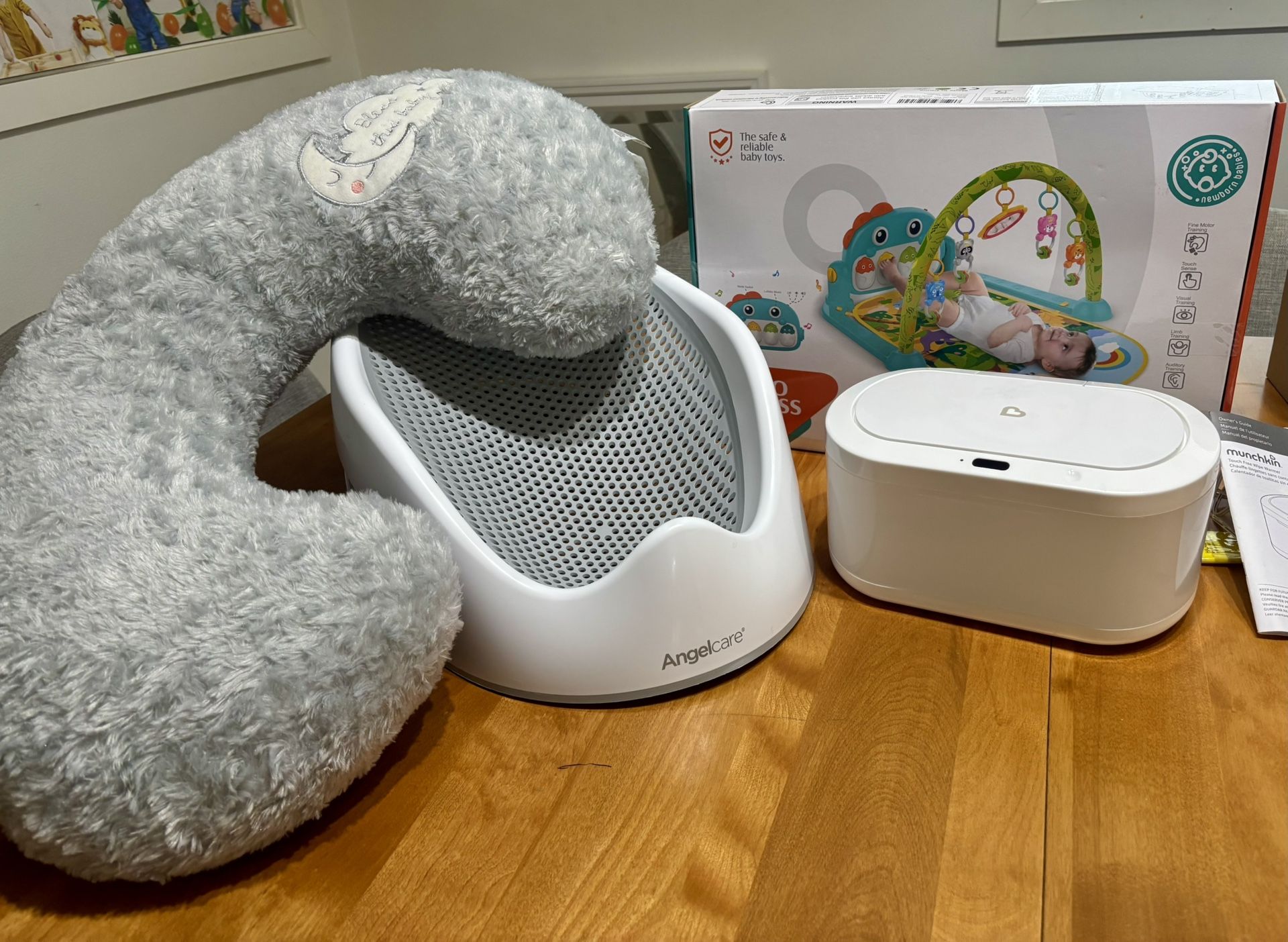 Baby Items (wipe warmer, bath seat, feeding pillow, baby foot play mat)