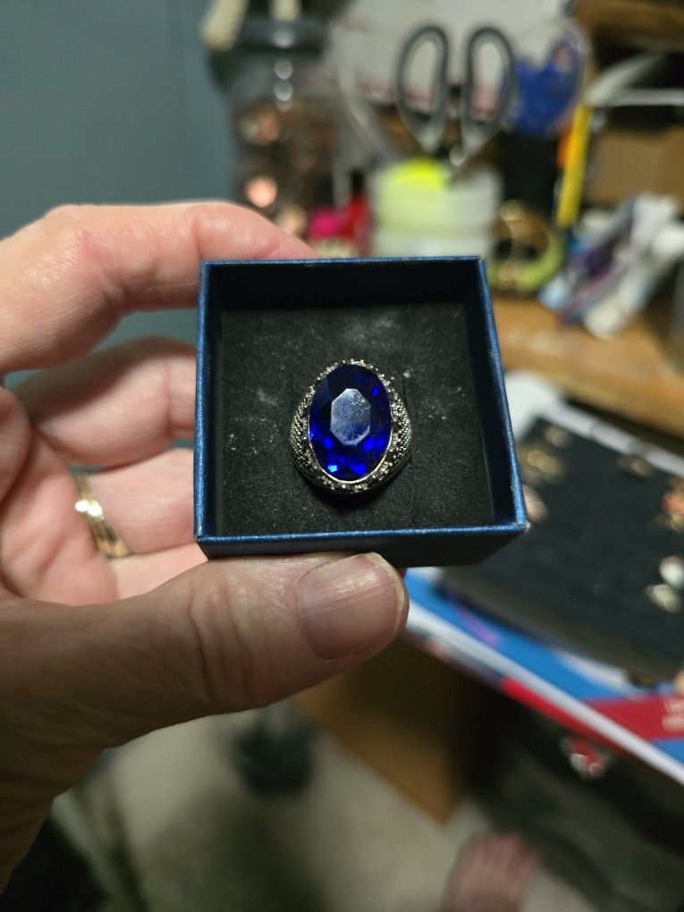 Size 10 Sapphire Stainless Steel Ring