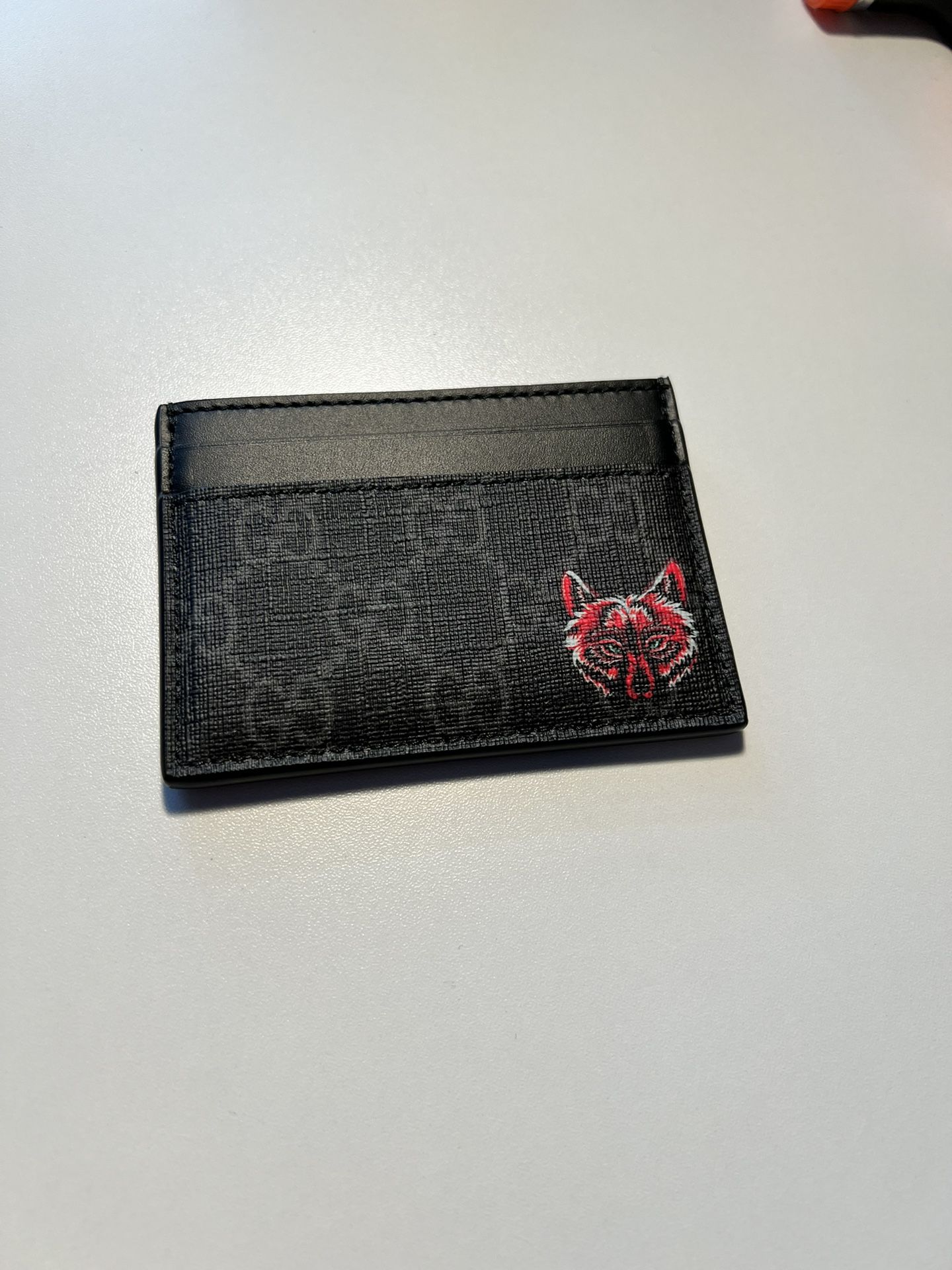Black Gucci Card Holder With Red Wolf 
