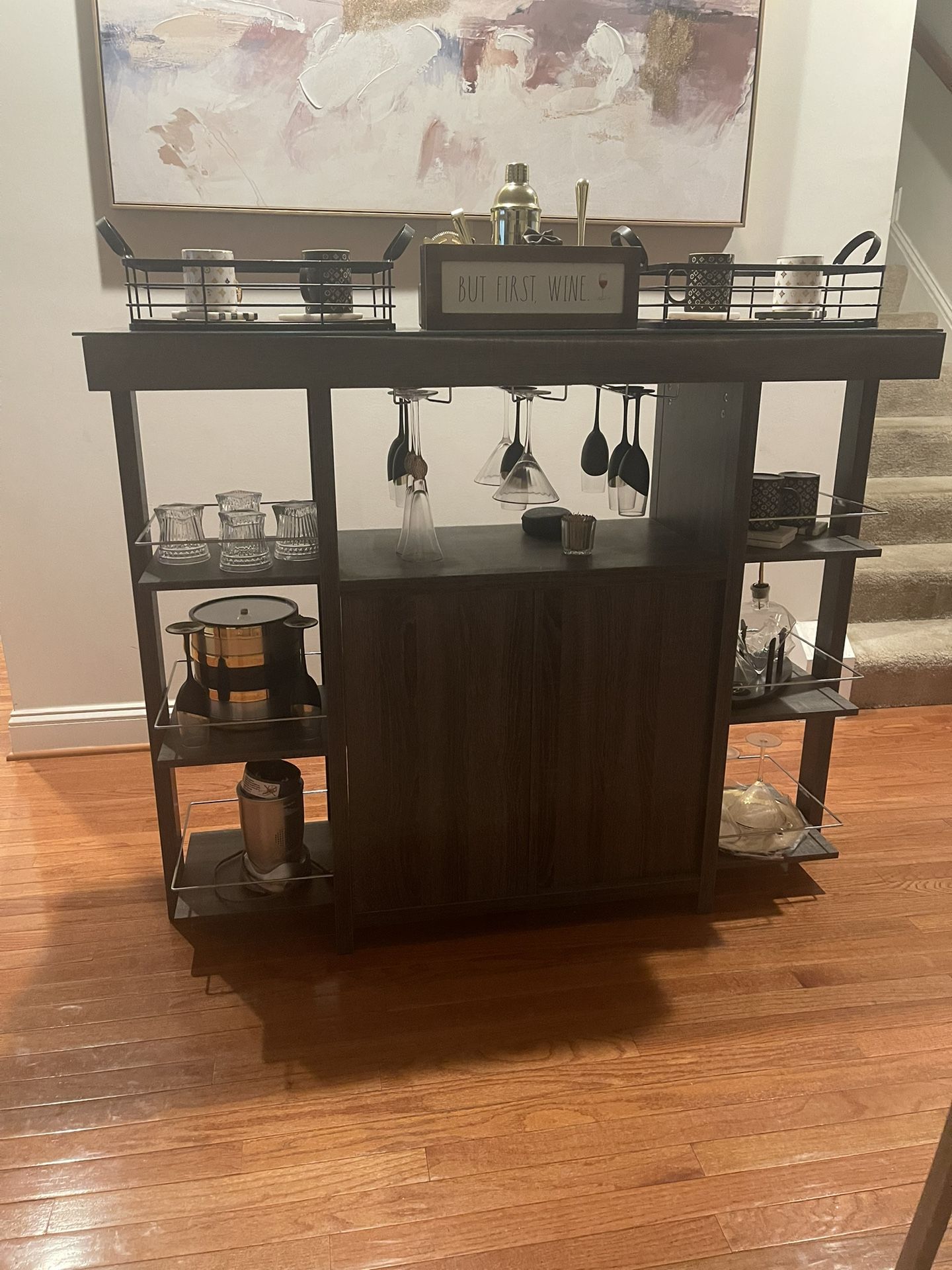 2 Sided Entertaining Movable Gray Wood Bar Cart