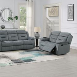 🎪 Sofa And Loveseat, Dark Gray Manual Reclining, Velvet Fabric, New in the Box.