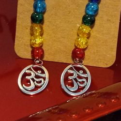 Chakra Drop Earrings With Silver Ohm Charm